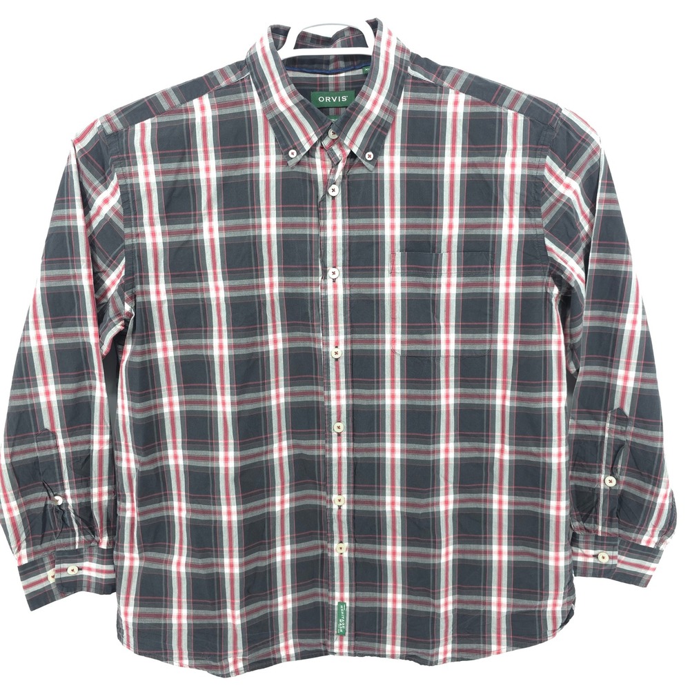Orvis Shirt Mens XL Plaid Long Sleeve Active Fit Button Up Heritage Wash Cotton - Picture 2 of 9
